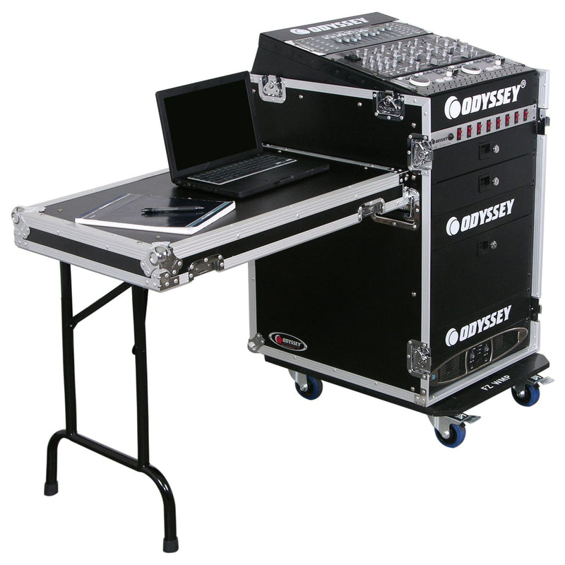 Odyssey FZ1316WDLX - Rack Combo Pro Deluxe 13U haut incliné 16U bas vertical avec table d'appoint et roulettes