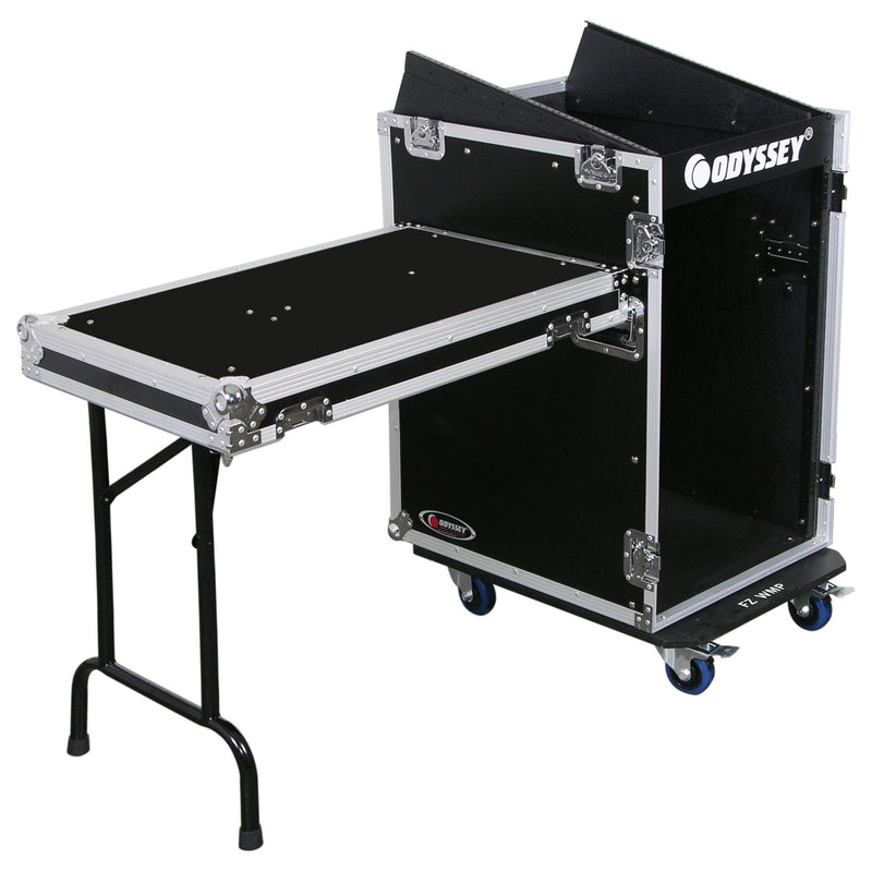 Odyssey FZ1316WDLX - Rack Combo Pro Deluxe 13U haut incliné 16U bas vertical avec table d'appoint et roulettes