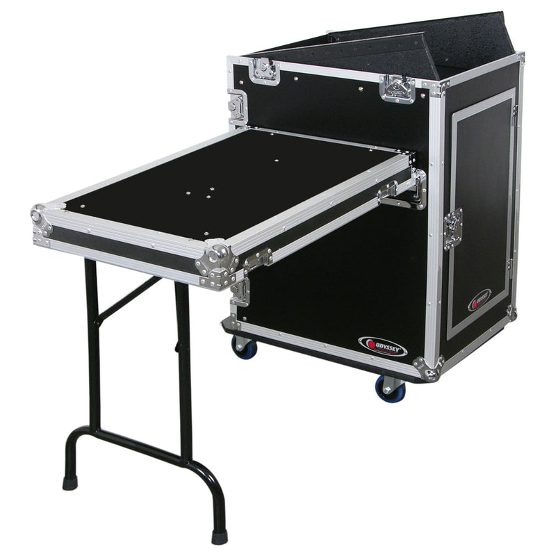 Odyssey FZ1316WDLX - Rack Combo Pro Deluxe 13U haut incliné 16U bas vertical avec table d'appoint et roulettes