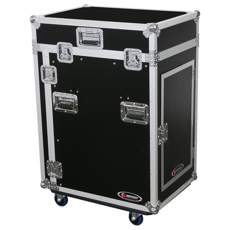 Odyssey FZ1316WDLX - Rack Combo Pro Deluxe 13U haut incliné 16U bas vertical avec table d'appoint et roulettes