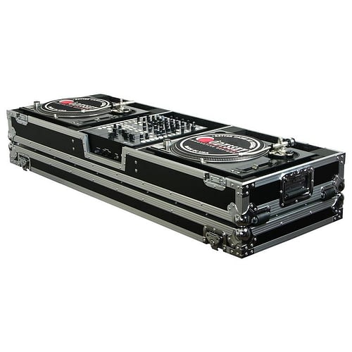 Odyssey FZDJ12W Format DJ Mixer and Two Standard Position Turntables Flight Coffin Case w/Wheels - 12″