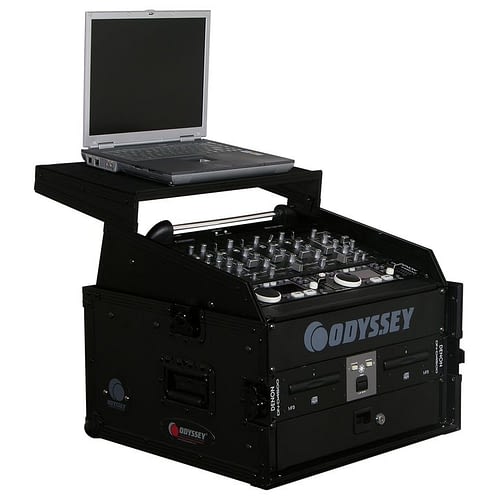 Odyssey FZGS1004BL 10U Top Slanted 4U Bottom Vertical Pro Combo Rack w/Glide Platform (Black)