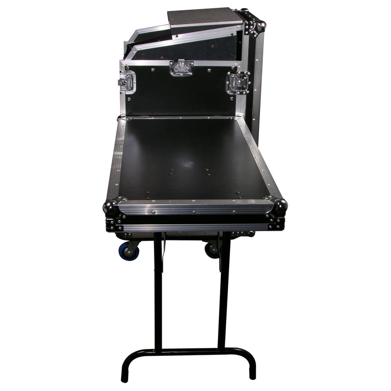 Odyssey FZGS1116WDLX - Deluxe 11U Top Slanted 16U Bottom Vertical Pro Combo Rack with Casters, Side Table, and Glide Platform