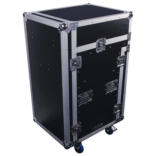 Odyssey FZGS1316WDLX - 13U Top Slanted 16U Bottom Vertical Pro Combo Rack with Casters, Side Table, and Glide Platform