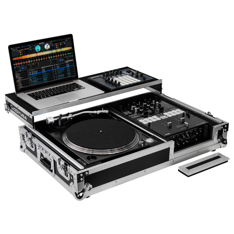 Odyssey FZGS1BM10W Table de mixage DJ au format réversible et platine vinyle à une position de combat Coffin Flight Case avec plateforme Glide - 10″