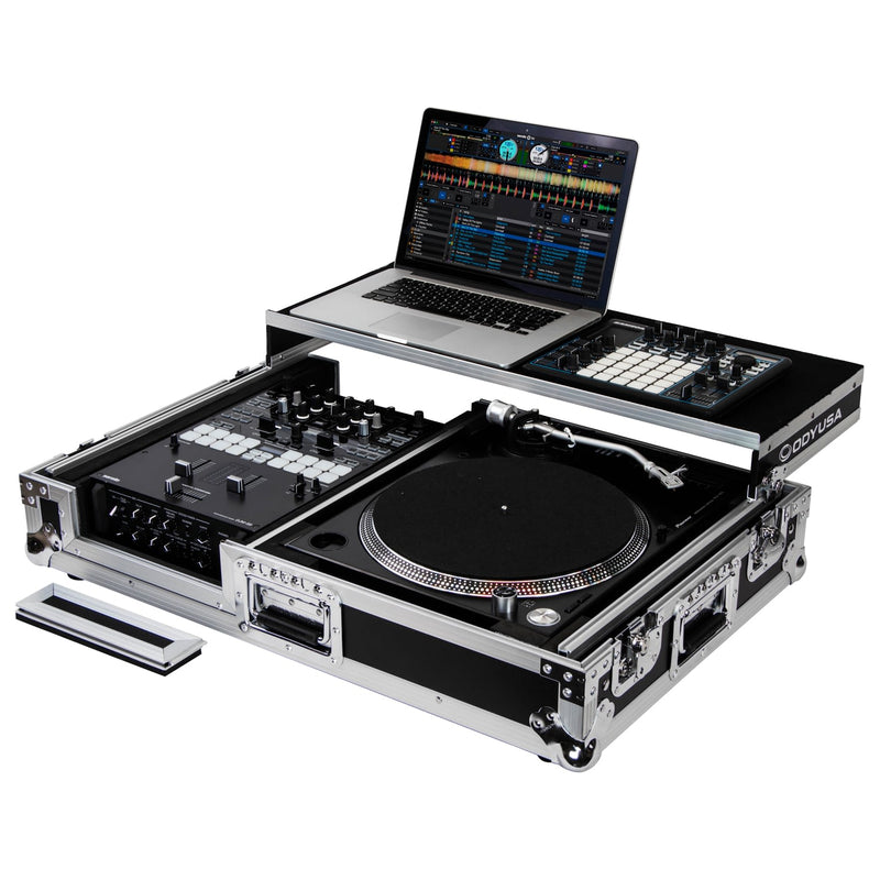 Odyssey FZGS1BM10W Table de mixage DJ au format réversible et platine vinyle à une position de combat Coffin Flight Case avec plateforme Glide - 10″