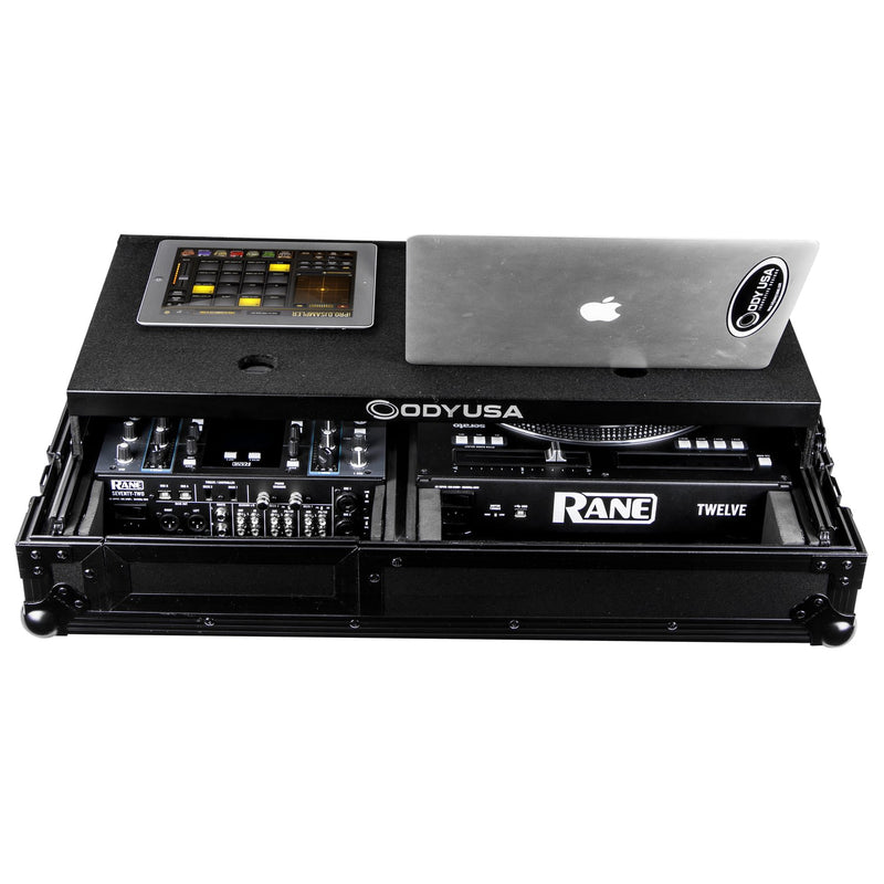 Odyssey FZGS1RA1272WBL Flight case compact réversible Rane Twelve et Rane Seventy/Seventy-Two Battle DJ Coffin avec plateforme Glide (Noir)