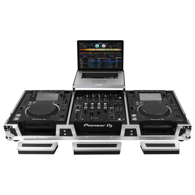 Odyssey FZGSL12CDJWR Table de mixage DJ au format bas et deux lecteurs multimédias grand format Flight Coffin Case avec roulettes et plateforme coulissante – 30,5 cm (Noir)
