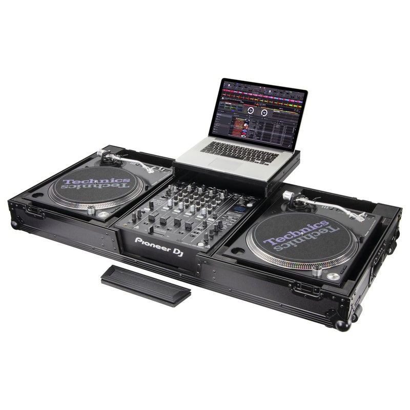 Odyssey FZGSLBM12WRBL Table de mixage DJ au format bas et deux platines en position de combat, cercueil de vol avec roues et plate-forme coulissante – 30,5 cm (Noir)