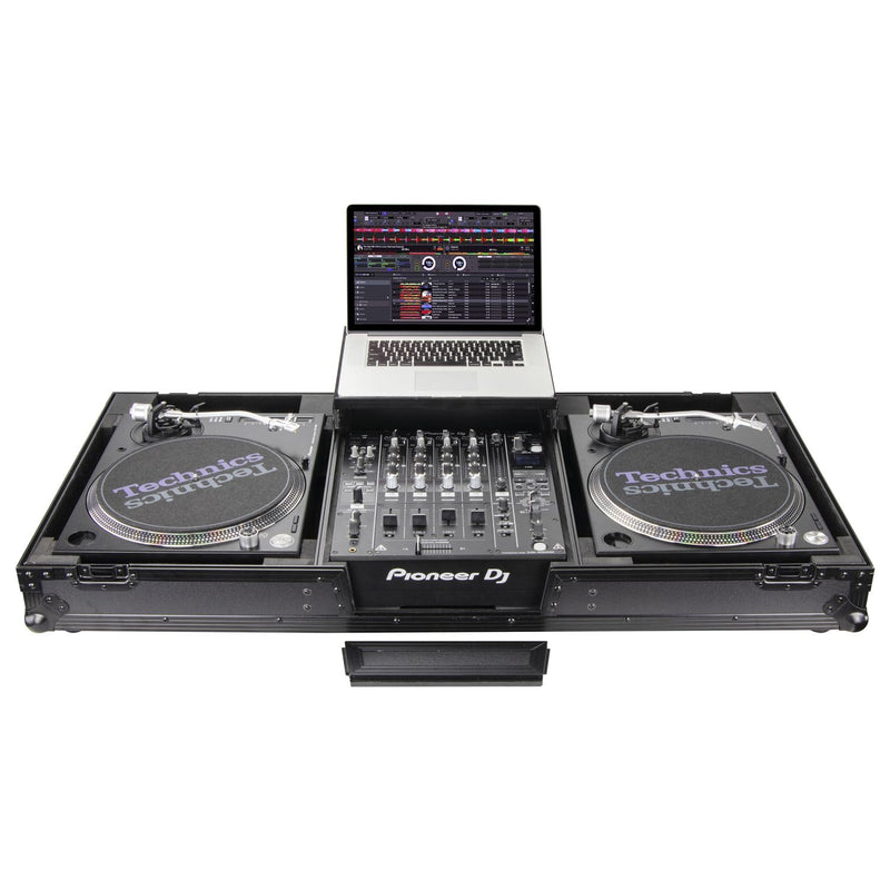 Odyssey FZGSLBM12WRBL Table de mixage DJ au format bas et deux platines en position de combat, cercueil de vol avec roues et plate-forme coulissante – 30,5 cm (Noir)