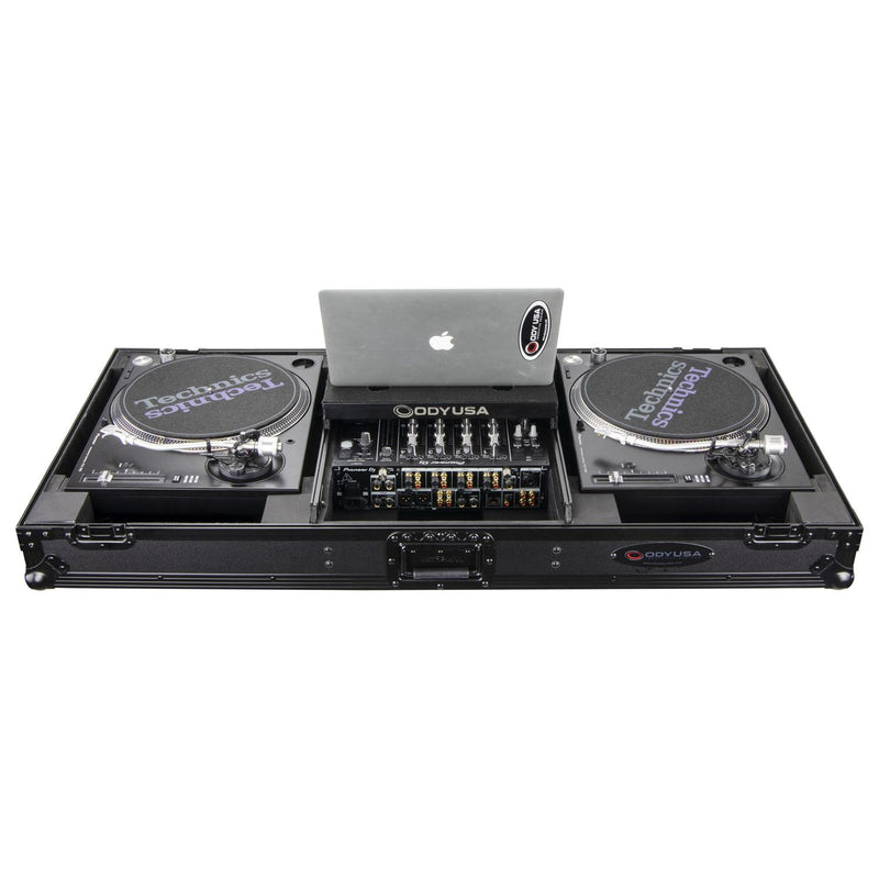 Odyssey FZGSLBM12WRBL Table de mixage DJ au format bas et deux platines en position de combat, cercueil de vol avec roues et plate-forme coulissante – 30,5 cm (Noir)