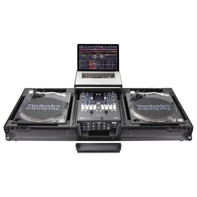 Odyssey FZGSLBM12WRBL Table de mixage DJ au format bas et deux platines en position de combat, cercueil de vol avec roues et plate-forme coulissante – 30,5 cm (Noir)