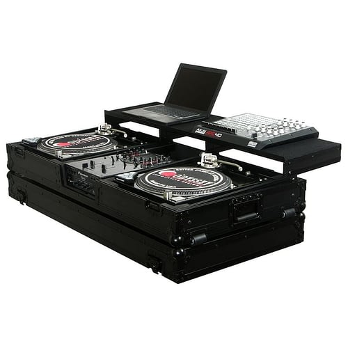 Odyssey FZGSPBM10WBL Table de mixage DJ au format universel et deux platines vinyles en position de combat avec plate-forme Full Glide – 25,4 cm (Noir)