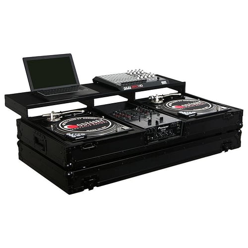 Odyssey FZGSPBM10WBL Table de mixage DJ au format universel et deux platines vinyles en position de combat avec plate-forme Full Glide – 25,4 cm (Noir)