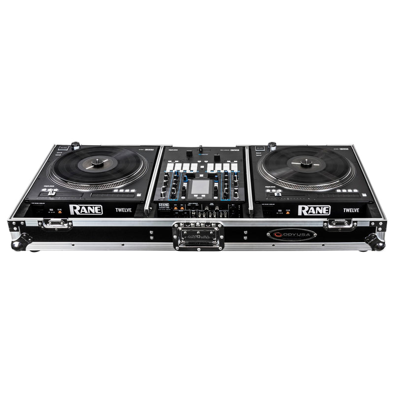 Odyssey FZGSRANE1272W Low Profile Rane Twelve et Rane Seventy/Seventy-Two Coffin Flight Case avec plateforme coulissante