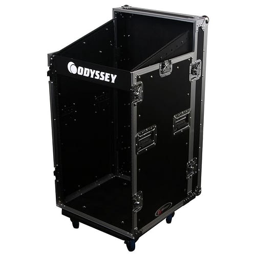 Odyssey FZSRP1116W - Rack combo économiseur d'espace vertical 16U incliné en haut et en bas avec roues