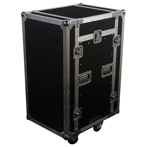 Odyssey FZSRP1116W - 11U Top Slanted 16U Bottom Vertical Space Saver Combo Rack with Wheels