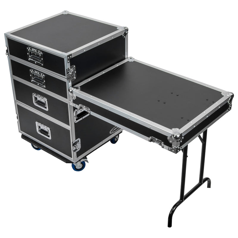 Odyssey FZWB4WDLX - Flight-case de luxe à quatre tiroirs avec roulettes et table d'appoint