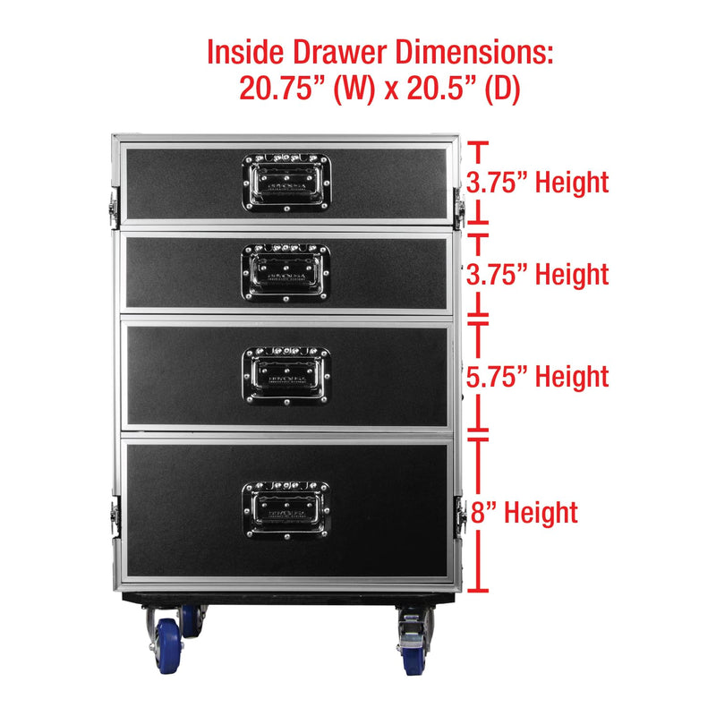 Odyssey FZWB4WDLX - Flight-case de luxe à quatre tiroirs avec roulettes et table d'appoint