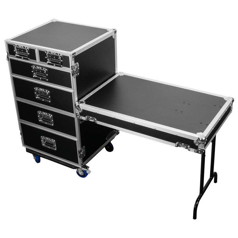 Odyssey FZWB6WDLX - Deluxe Six Drawer Workbox Tour Flight Case with Casters and Side Table