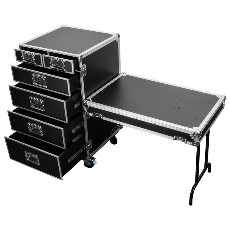 Odyssey FZWB6WDLX - Deluxe Six Drawer Workbox Tour Flight Case with Casters and Side Table