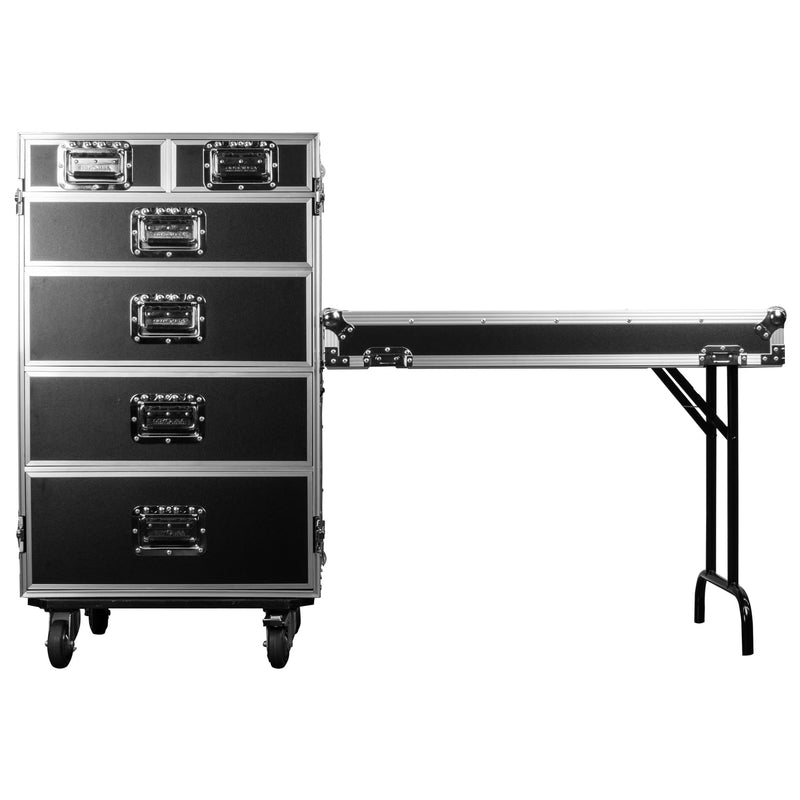 Odyssey FZWB6WDLX - Deluxe Six Drawer Workbox Tour Flight Case with Casters and Side Table