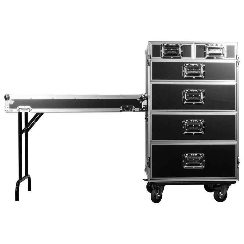 Odyssey FZWB6WDLX - Deluxe Six Drawer Workbox Tour Flight Case with Casters and Side Table