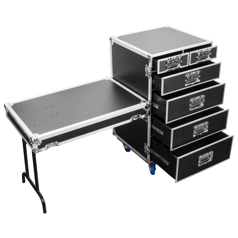 Odyssey FZWB6WDLX - Deluxe Six Drawer Workbox Tour Flight Case with Casters and Side Table