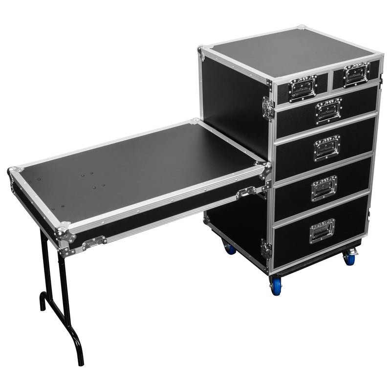 Odyssey FZWB6WDLX - Deluxe Six Drawer Workbox Tour Flight Case with Casters and Side Table