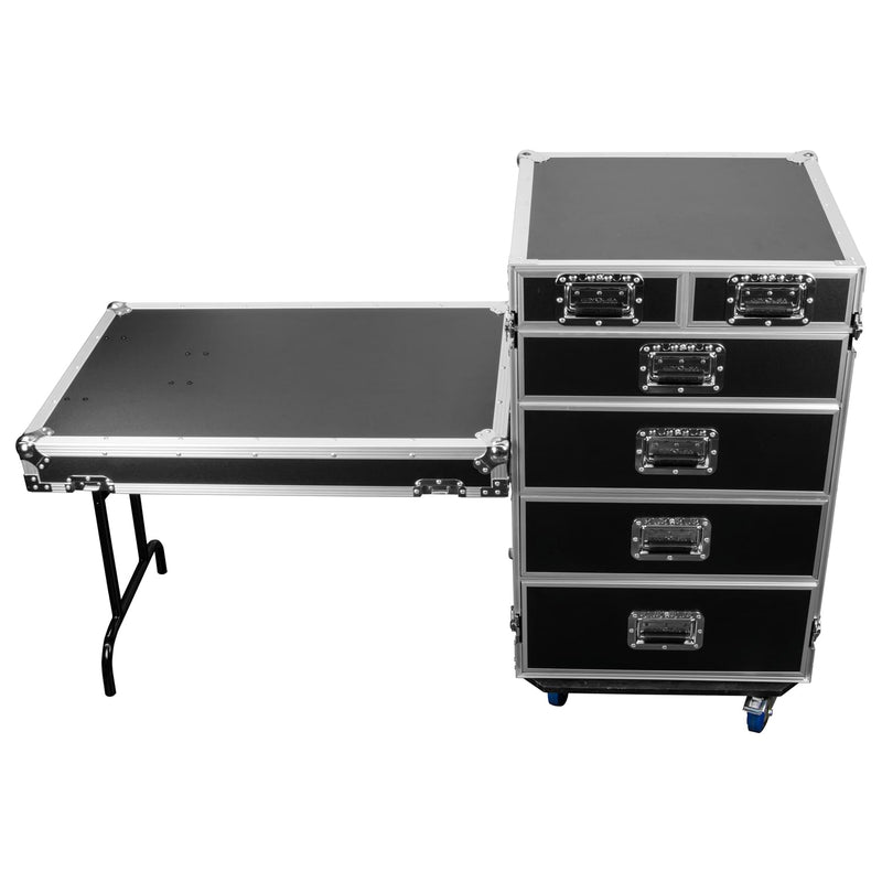 Odyssey FZWB6WDLX - Deluxe Six Drawer Workbox Tour Flight Case with Casters and Side Table