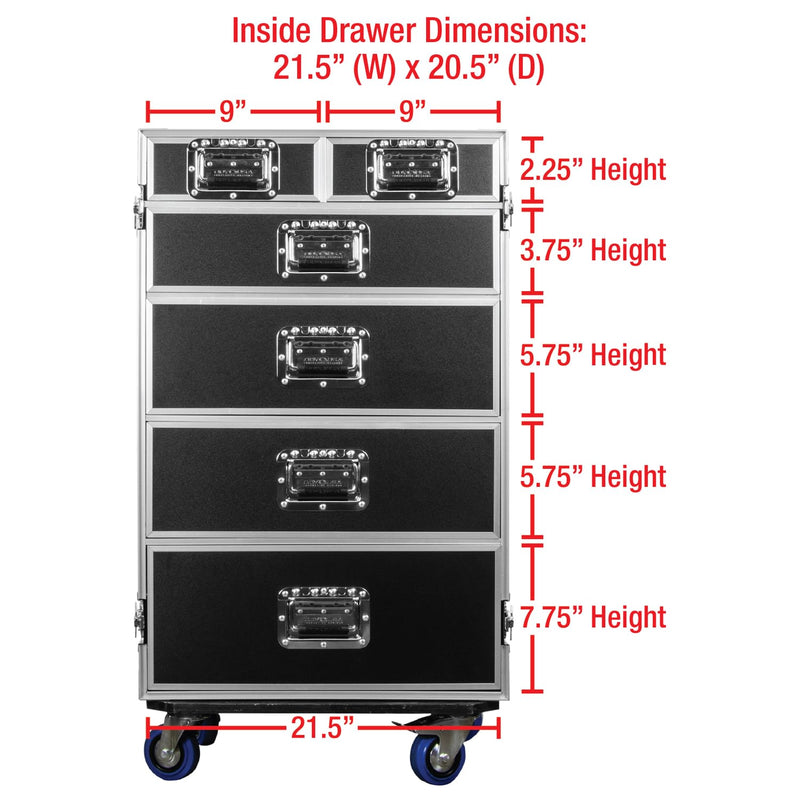 Odyssey FZWB6WDLX - Deluxe Six Drawer Workbox Tour Flight Case with Casters and Side Table