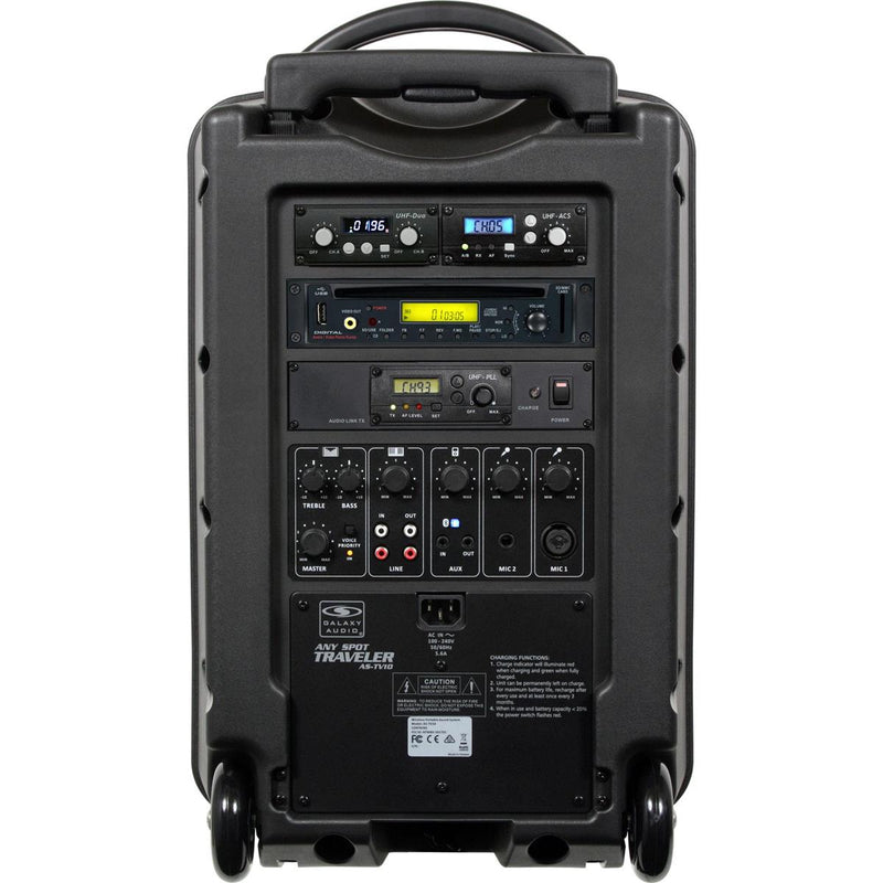 Galaxy Audio TV10 Traveler 10 "Système PA portable avec lecteur CD / émetteur de liaison audio et 2 microphones sans fil manuel