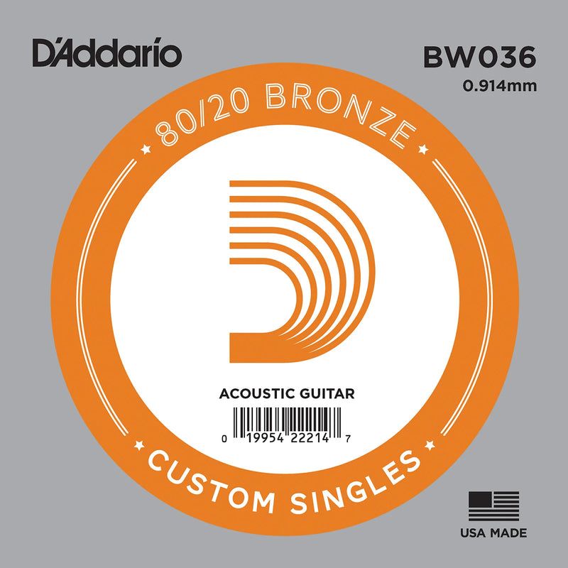D'Addario BW036 BRONZE BLAINE GUITARE ACUSTIQUE Single String .036