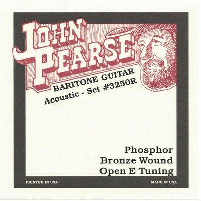 John Pearse JP3250 Phosphor Bronze Wound Baritone Resophonic Guitar Strings - Open E Tuning