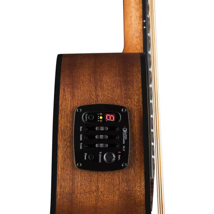 Luna ABASS Guitare basse acoustique/électrique tribale à 4 cordes en épicéa de 76,2 cm - Naturel satiné