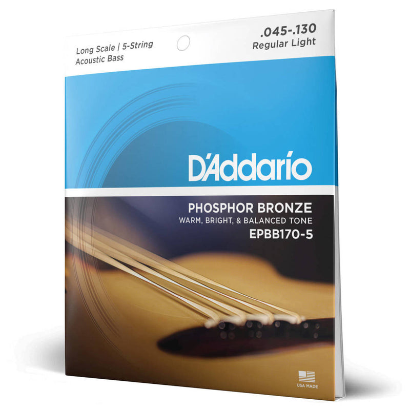 D'Addario EPBB170-5 Cordes de basse acoustique 5 cordes en bronze phosphoreux (45-130)