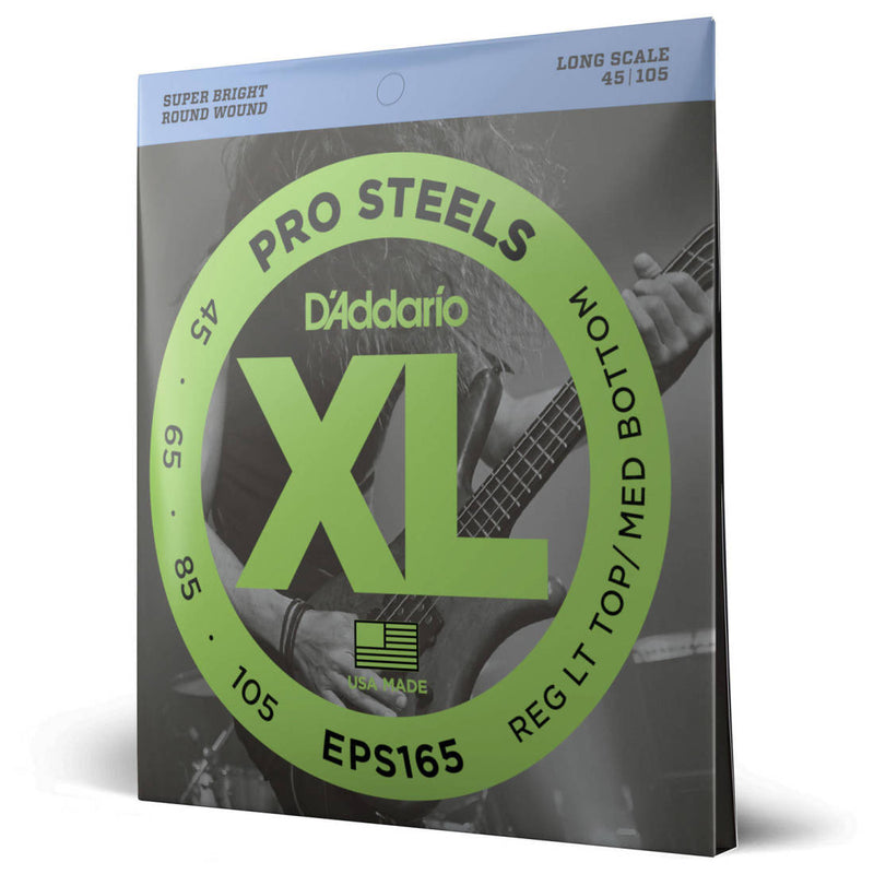 D'Addario EPS165 XL ProSteels Electric Bass Guitar Strings Long Scale 45-105