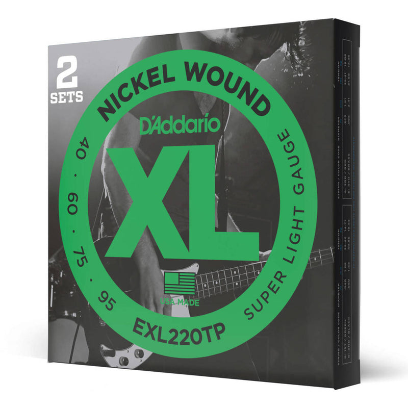 D'Addario Exl220TP Twin Pack Nickel Round Wound Long Scale 40-95
