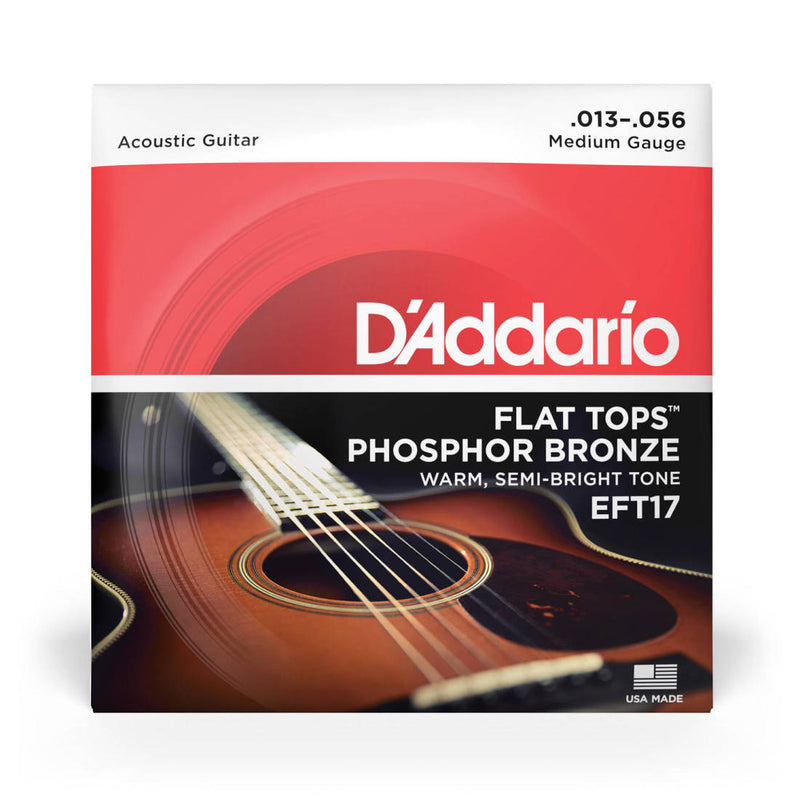 D'Addario EFT17 Flat Tops Phosphor Bronze Acoustic Guitar Strings - .013-.056 Medium
