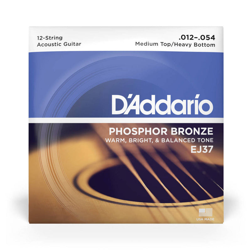 D'Addario EJ37 EJ Phosphor Bronze 12 cordes de guitare acoustique MED TOP / FORT TOOD 12-54