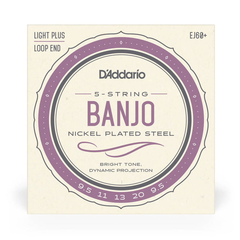 D'Addario EJ60+ Nickel Wound Loop End 5-String Banjo Strings Light Plus 9.5-20