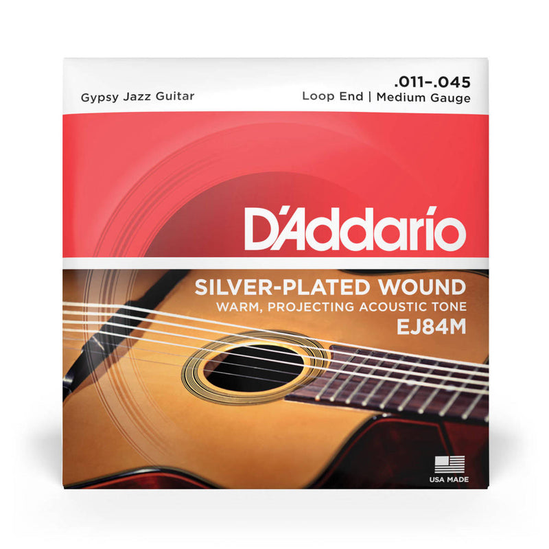 D'Addario EJ84M Silver Wound Gypsy Jazz Acoustic Guitar Strings Medium Loop End 11-45