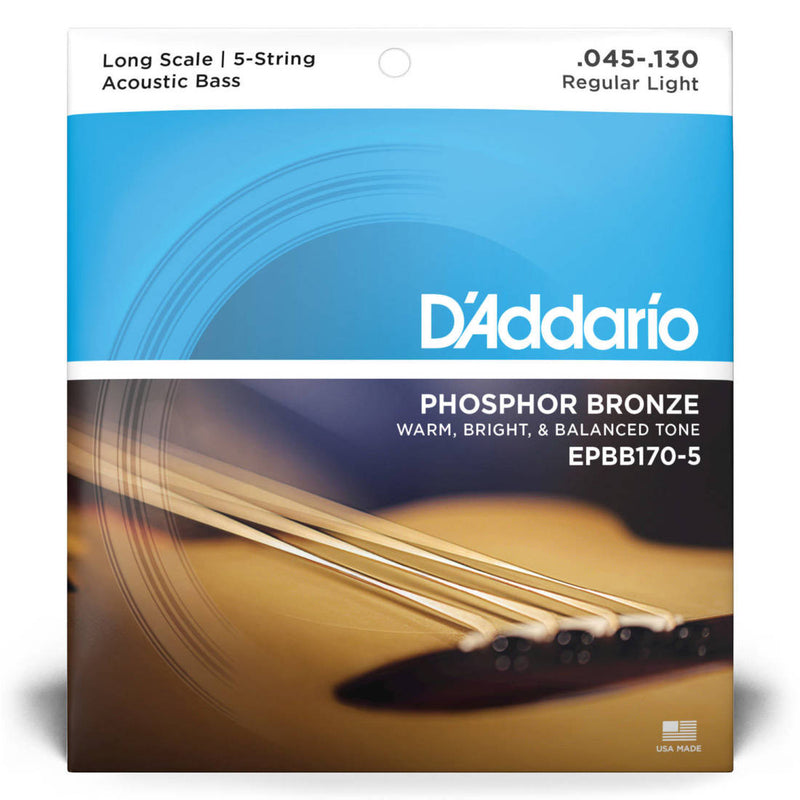 D'Addario EPBB170-5 Phosphor Bronze 5-String Acoustic Bass Strings (45-130)