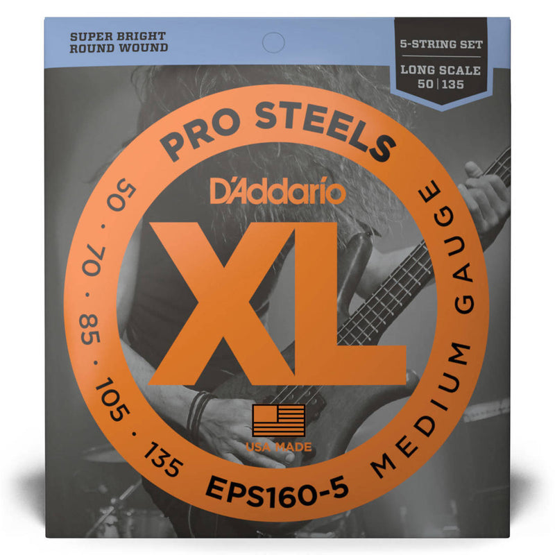 D'Addario EPS160-5 XL ProSteels Electric Bass Guitar Strings 5-String 50-135