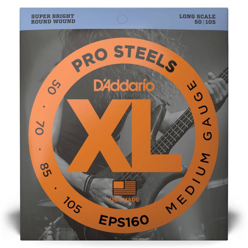 D'Addario EPS160 XL ProSteels Electric Bass Guitar Strings Long Scale 50-105
