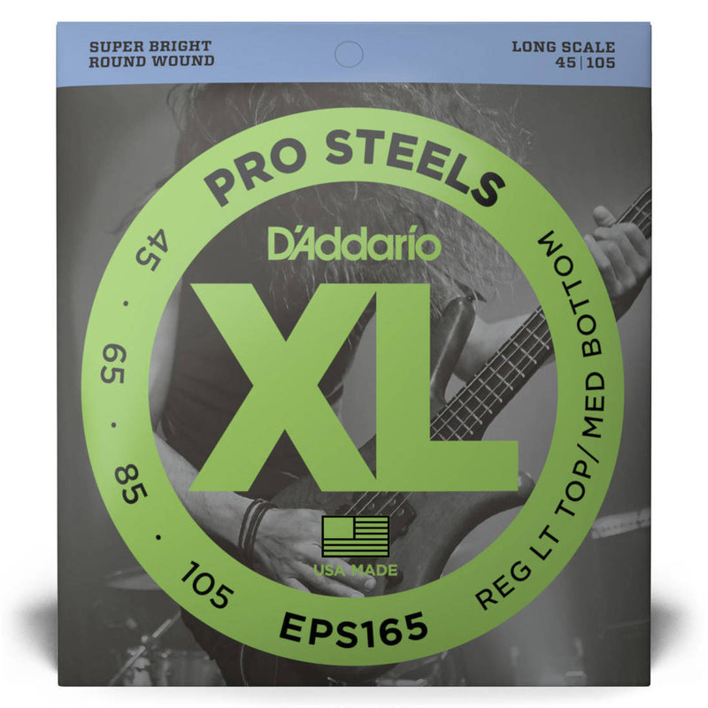 D'Addario EPS165 XL ProSteels Electric Bass Guitar Strings Long Scale 45-105