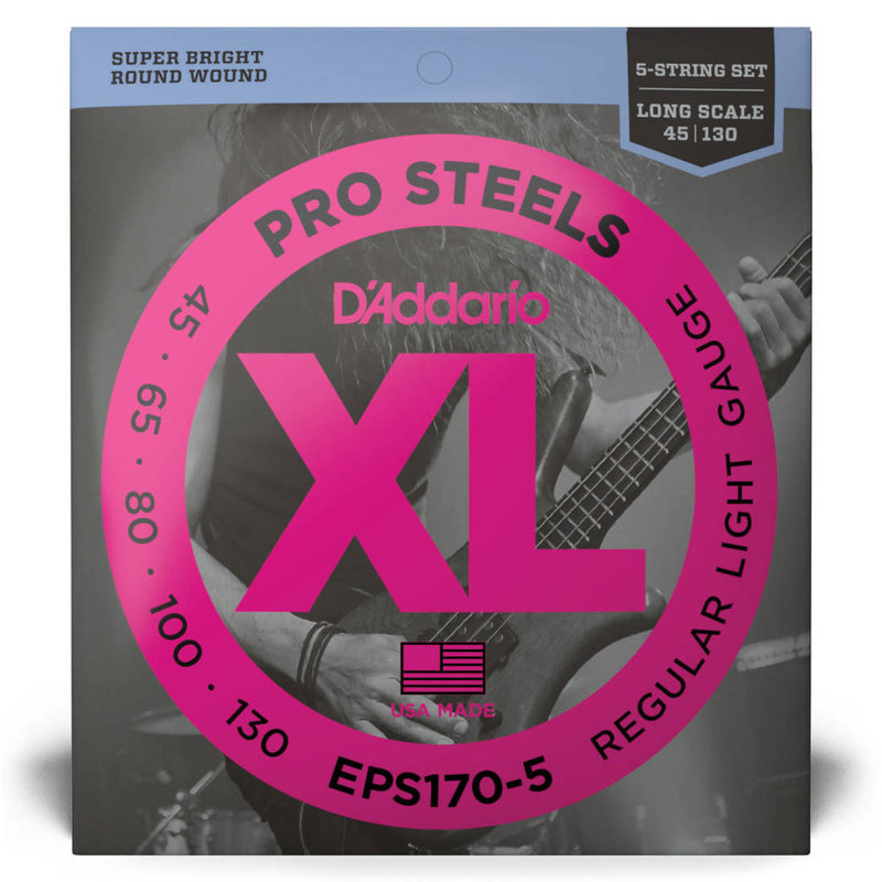 D'Addario EPS170-5 XL ProSteels Electric Bass Guitar Strings 5-String 45-130