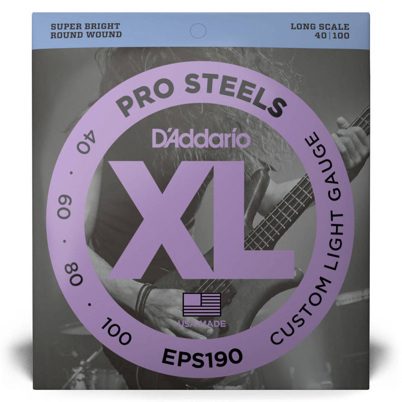 D'Addario EPS190 XL ProSteels Electric Bass Guitar Strings Long Scale 40-100