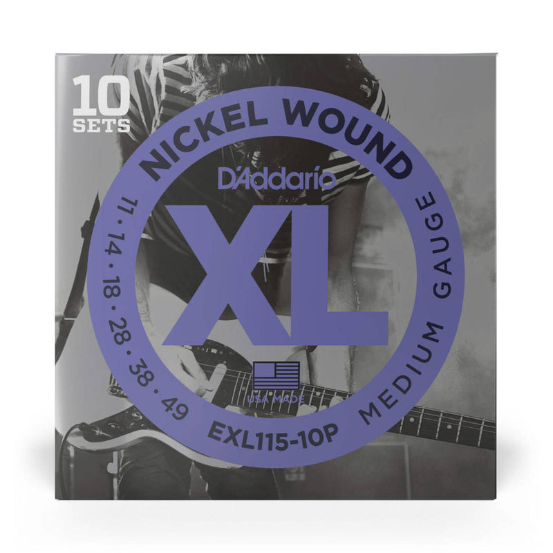 D'Addario Exl115-10p Nickel Wound Electric Guitar String sets 10-pack - Jazz / Rock 11-49