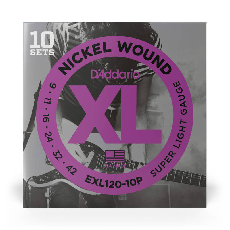 EXL120-10P  10-Pack Nickel Wound Electric Guitar String Sets Super Light 9-42